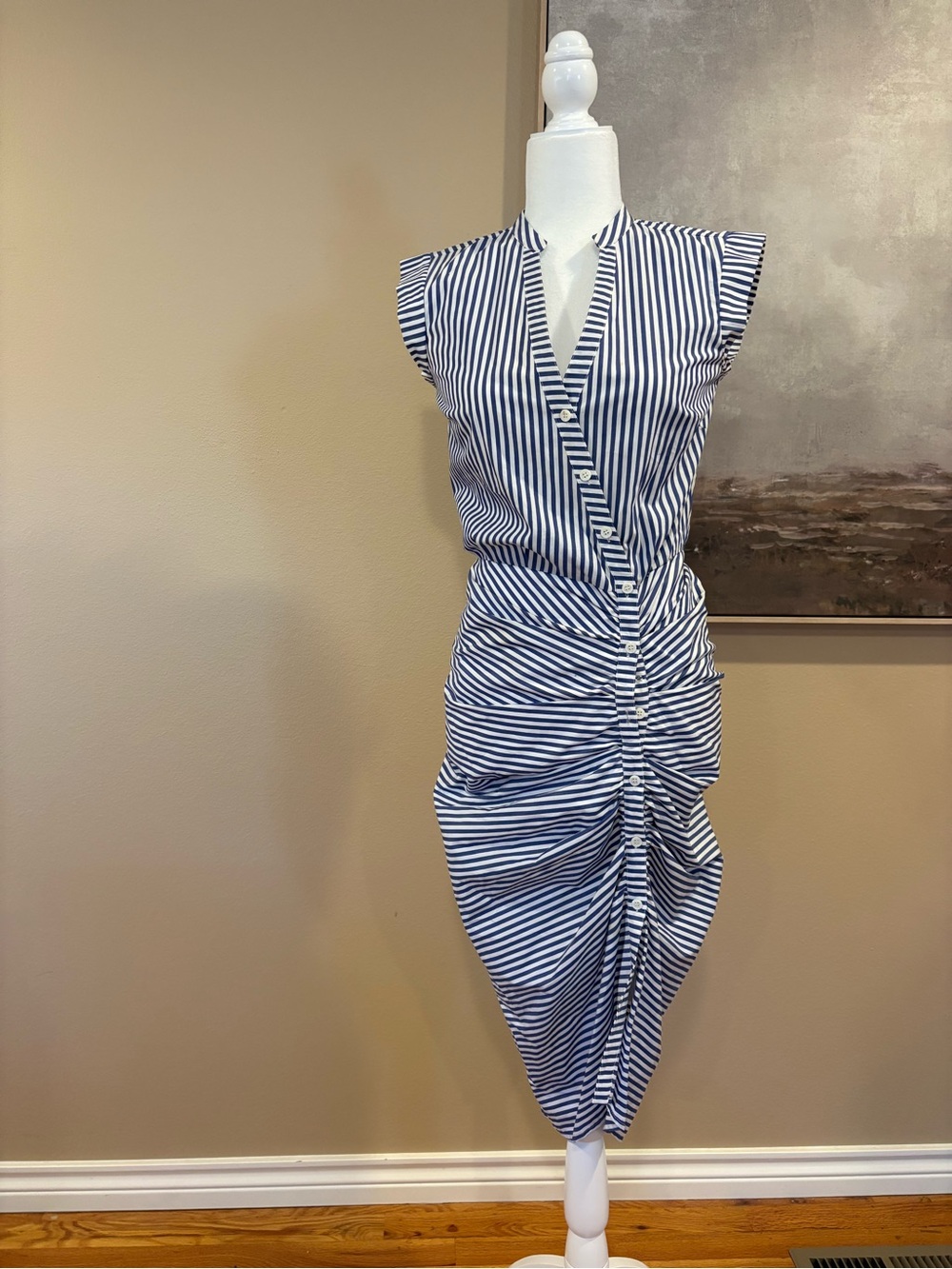 Veronica Bears Navy & White Striped Ruched Dress